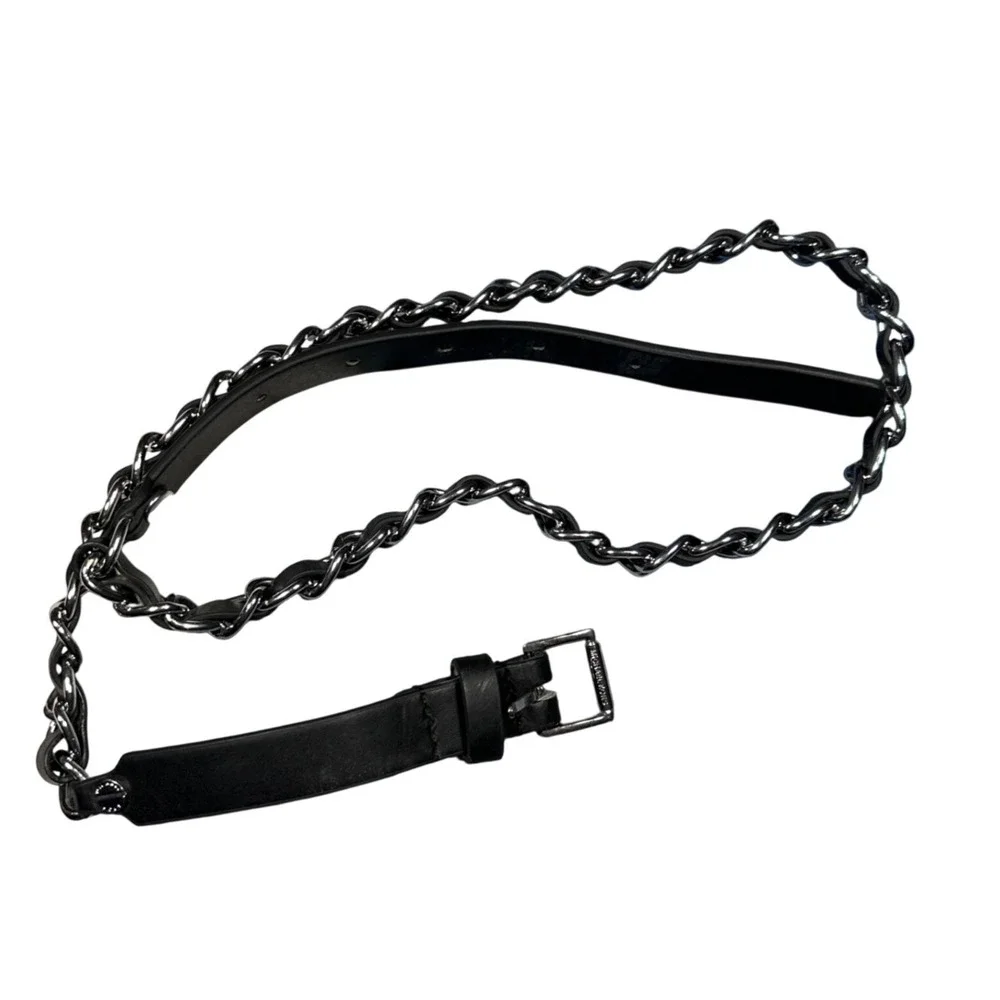 Michael Kors Black Leather Silver Chain Link Belt Women Small Medium Hardware